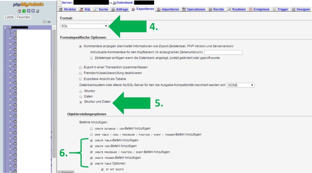 Datenbank Backup über phpMyAdmin, Nischenseite, Website
