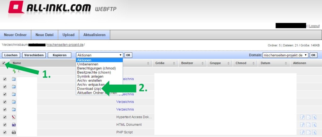 WordPress Backup, sichern der WordPress Dateien und Ordner, Nischenseite